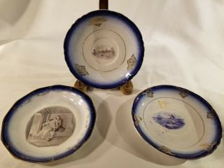 3 Antique Flow Blue Plates Sterling China - La Francaise Porcelain 5.  75 "