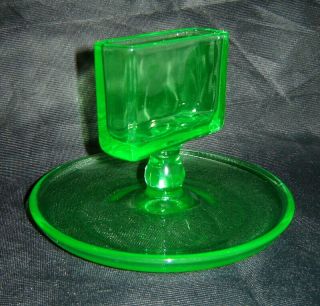 Vintage Green Depression Vaseline Glass Cigarette Holder Ashtray,  1930s Art Deco