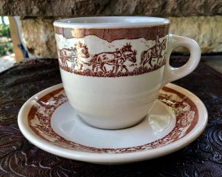Wallace China Pioneer Trails Cup & Saucer Cowboy Horse Covered Wagon