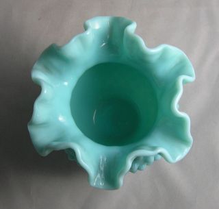 RARE Size Fenton Turquoise Blue Milk Glass Ruffled Hobnail 4 1/4” Ball Vase EXC. 3