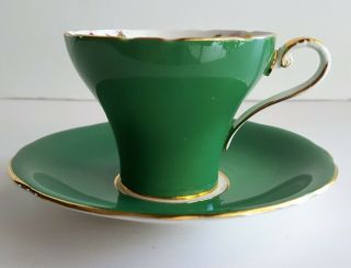 AYNSLEY Bone China Flat Cup & Saucer Teacup England Green Triple Rose Guilded 3