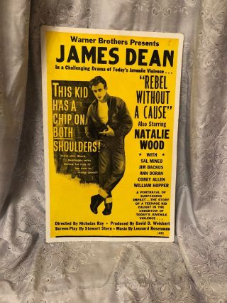 Vintage James Dean Rebel Without A Cause Movie Poster Warner Brothers Yellow