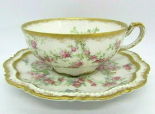 Limoges Coronet Rose Swag Tea Cup And Saucer