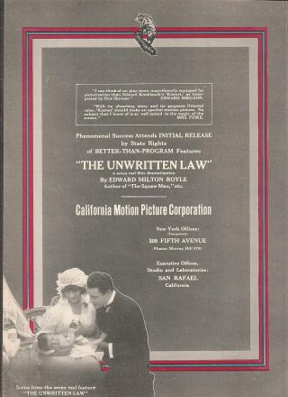 Beatriz Michelena William Pike Baby Felice Rix 1916 Ad - The Unwritten Law