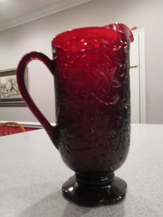 Princess House Fantasia Ruby Red 56 Ounce Beverage Pitcher Box Poinsettia Rare