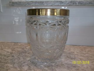 Large Vintage Heavy Cut Crystal Ice Bucket Bowl W/ Gold Rim 9 " Tall 7 3/8 " Wide