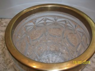 Large Vintage Heavy Cut Crystal Ice Bucket Bowl w/ Gold Rim 9 