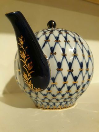 Russian Lomonosov Teapot porcelain cobalt white 24k gold made in Russia 2