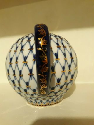Russian Lomonosov Teapot porcelain cobalt white 24k gold made in Russia 3