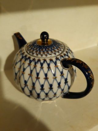 Russian Lomonosov Teapot porcelain cobalt white 24k gold made in Russia 4