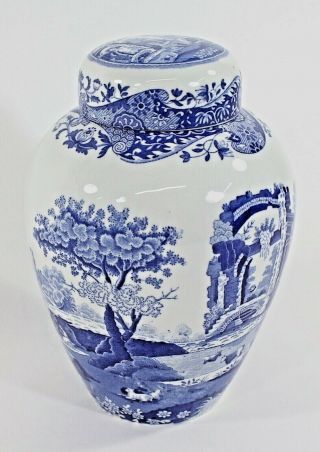 Spode - England Blue Italian Countryside Porcelain 8 " Ginger Jar With Lid