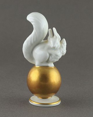 Vintage Rare Rosenthal Germany White Squirrel On Gold Ball Figurine 776