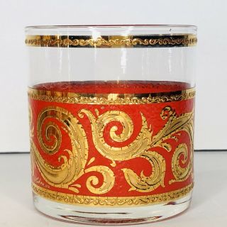 Culver Ltd Red 22k Gold Toledo Pattern Set Of 6 Rocks Glasses Mid Century Mod
