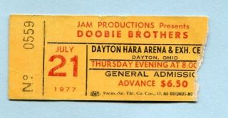 1977 Doobie Brothers Concert Ticket Stub Dayton Ohio Takin It To The Streets