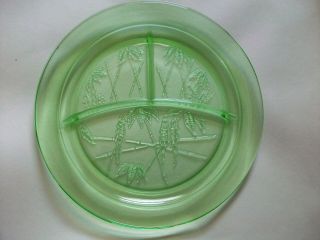 4 Green Grill Plates In Lovebirds/georgian/parrot Depression Glass