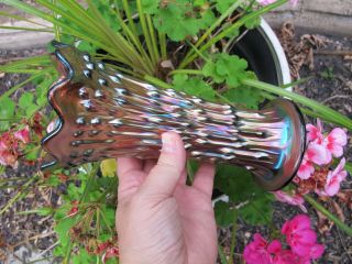 FENTON APRIL SHOWERS Antique Carnival Glass Iridescent Amethyst VASE ART LOVELY 3