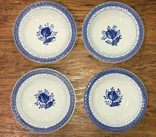 Vint Royal Copenhagen Tranquebar Blue Set Of 4 Rim Cereal Bowls 6 - 3/4 " 926 Euc