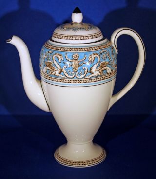 Vintage Wedgwood China Coffee / Hot Chocolate Pot Florentine Turquoise Pattern