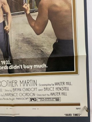 HARD TIMES Movie Poster (VeryFine -) One Sheet 1975 Charles Bronson 4207 4