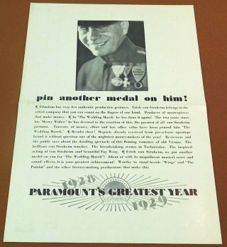 Erich Von Stroheim - Vintage 1928 Paramount Silent Movie Film Trade Ad Poster