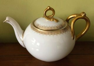 Antique Bernardaud & Cie Limoges France Hand Painted Gold China Porcelain Teapot