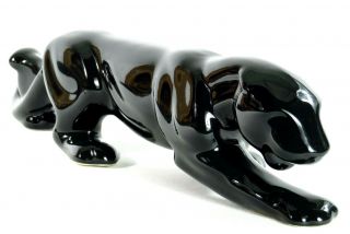 Vintage Royal Haeger Black Panther Art Pottery Crouching Prowling Ceramic 15 "
