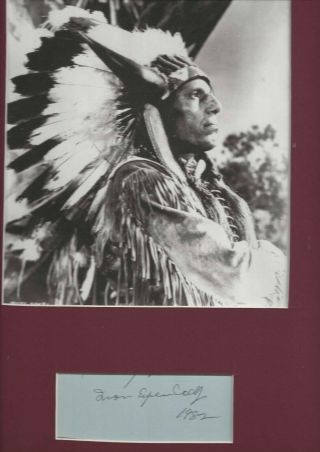 Western Star Photo W/ Hand Signed Card By Iron Eyes Cody Matted