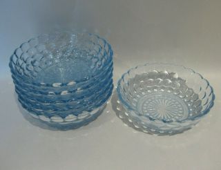 Anchor Hocking Glass Bubble Blue Cereal Bowls - Set Of 6 - 1940 