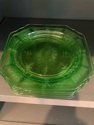 6 Luncheon Salad Plates Hocking Glass Princess Pattern Green Uranium Glass