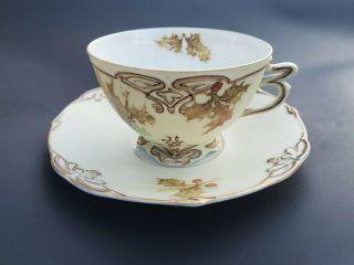 Antique Ohme Silesia Old Ivory Porcelain Holly Berry Cup And Saucer