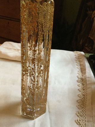 Antique Glass Crystal Vase Gold Gilded 6 Sides Heavy 9 1/4” Moser Or Baccarat ?