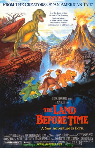 The Land Before Time Movie Poster 28x42 Don Bluth Dinosaur Animation