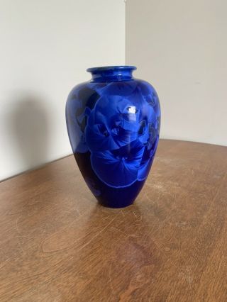 Blue Crystalline Art Pottery Vase Signed By Artist