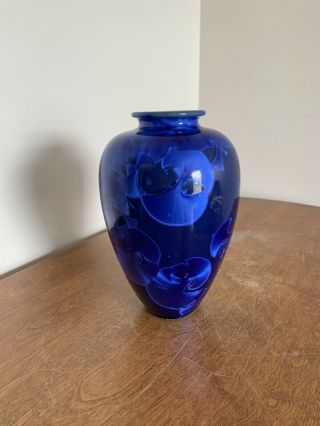 Blue Crystalline Art Pottery Vase SIGNED BY ARTIST 2