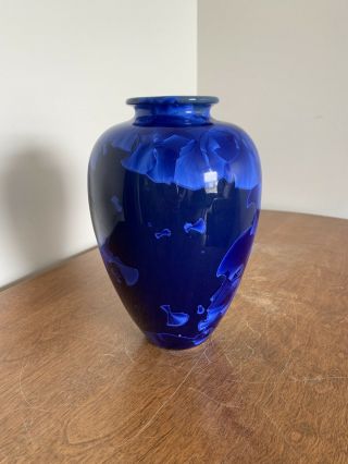 Blue Crystalline Art Pottery Vase SIGNED BY ARTIST 3