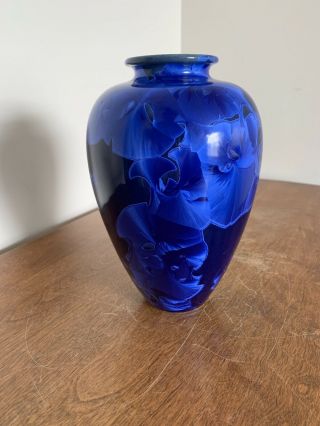 Blue Crystalline Art Pottery Vase SIGNED BY ARTIST 4