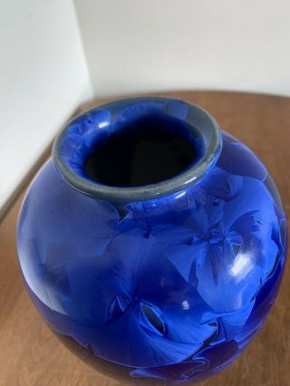 Blue Crystalline Art Pottery Vase SIGNED BY ARTIST 5