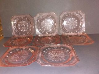 Jeannette Glass Adam Pink Bread & Butter Plates - Set Of 8