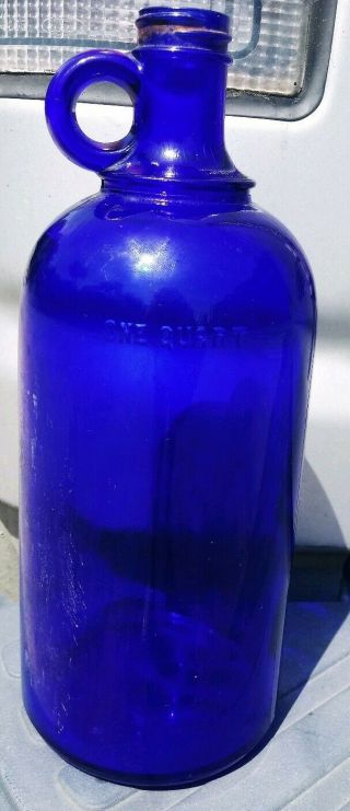 Vintage Hazel Atlas Cobalt Blue Glass One Quart Jug Jar Bottle K - 425