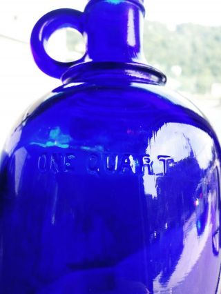 Vintage Hazel Atlas cobalt blue Glass One Quart Jug Jar Bottle K - 425 3