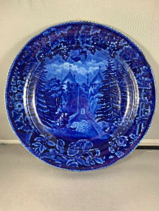 Historical Dark Blue Staffordshire 19c Plate Antique La Grange Marquis Lafayette