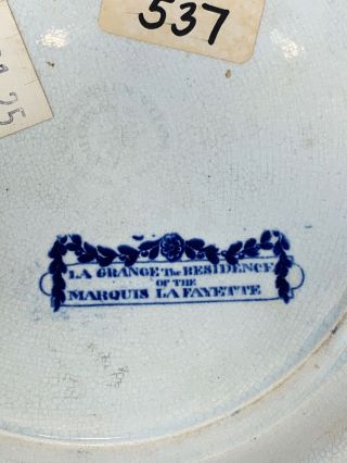 Historical Dark Blue Staffordshire 19c Plate Antique La Grange Marquis Lafayette 6