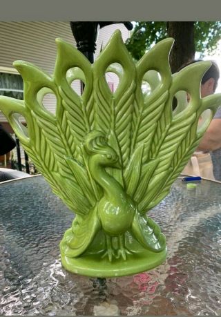 Vintage Royal Haeger Green Vase Peacock Mid Century Conversation Piece