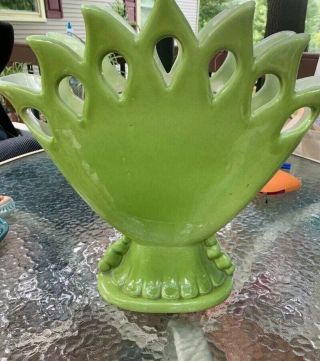 Vintage Royal Haeger Green Vase Peacock Mid Century Conversation Piece 2