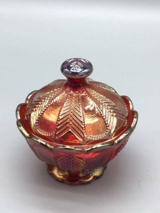 Imperial Feathers (panel Feather) Box In Sunset Ruby Carnival Glass Contemporary
