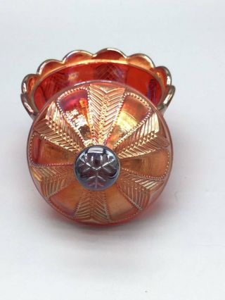 Imperial Feathers (Panel Feather) box in Sunset Ruby Carnival Glass Contemporary 2