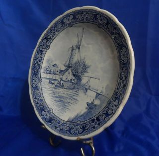 Vtg Delft Boch Belgium Royal Sphinx Blue Windmill Scene Wall Plate Charger 12 