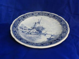 Vtg Delft Boch Belgium Royal Sphinx Blue Windmill Scene Wall Plate Charger 12 