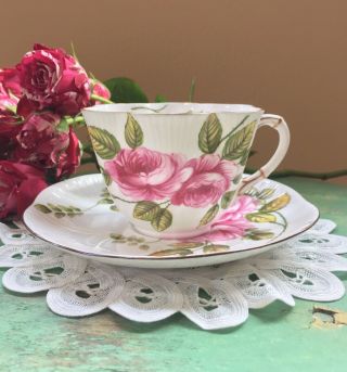 Shelley Teacup And Saucer,  Rambler Rose Pattern (13671),  Bone China,  Dainty Cup
