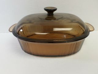 Vintage Vision Corning Ware Pyrex 4l Amber Glass Casserole Dish,  12 X 9.  5 ",